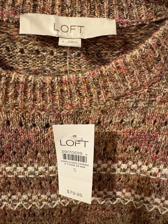 LOFT Brown Multi-Tone Crewneck Sweater with Subtle Accent Hues - Picture 1 of 2